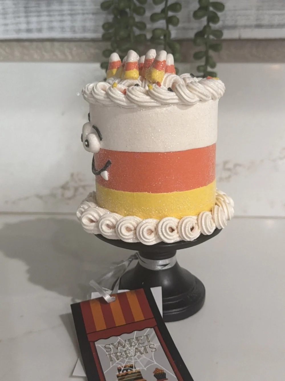 Sweet Treats Halloween Glittered Mini CANDY CORN Cake on Stand 6” NEW!